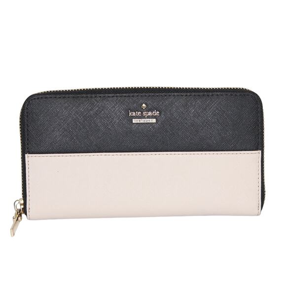 Kate Spade Cameron Street Lacey Color Block Saffiano Leather Wallet Black Cream - Picture 1 of 8